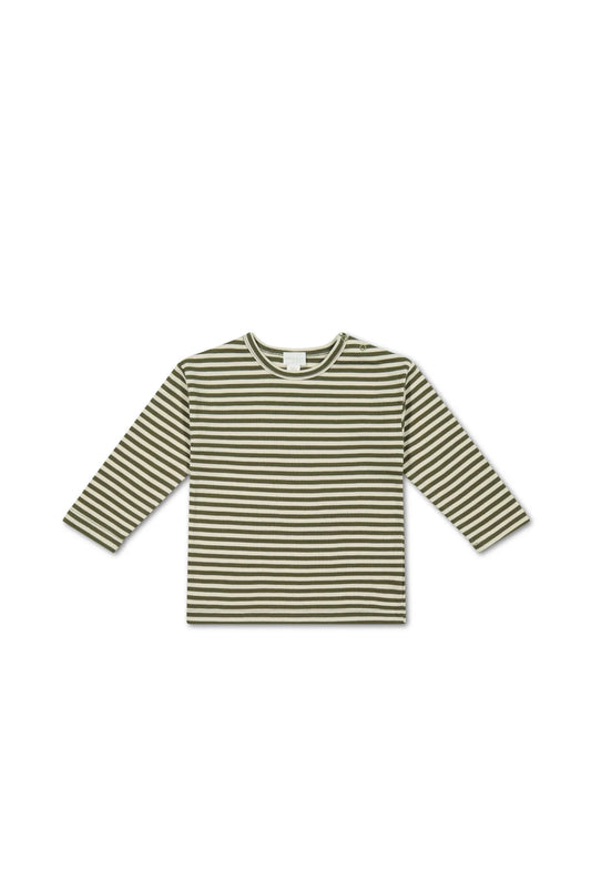 Pima Cotton Hunter Tee | Narrow Stripe Deep Olive/Soft Clay