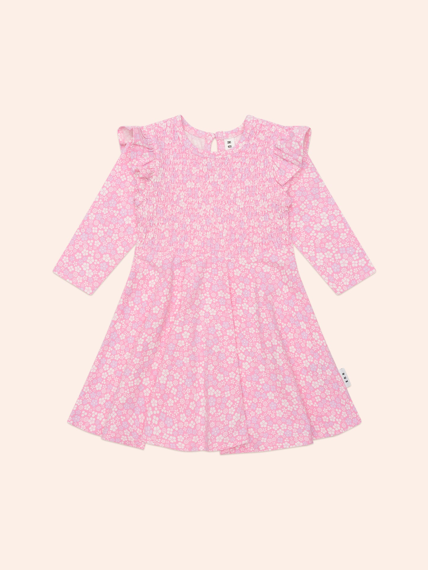 Ditsy Floral Shirred Long Sleeve Dress