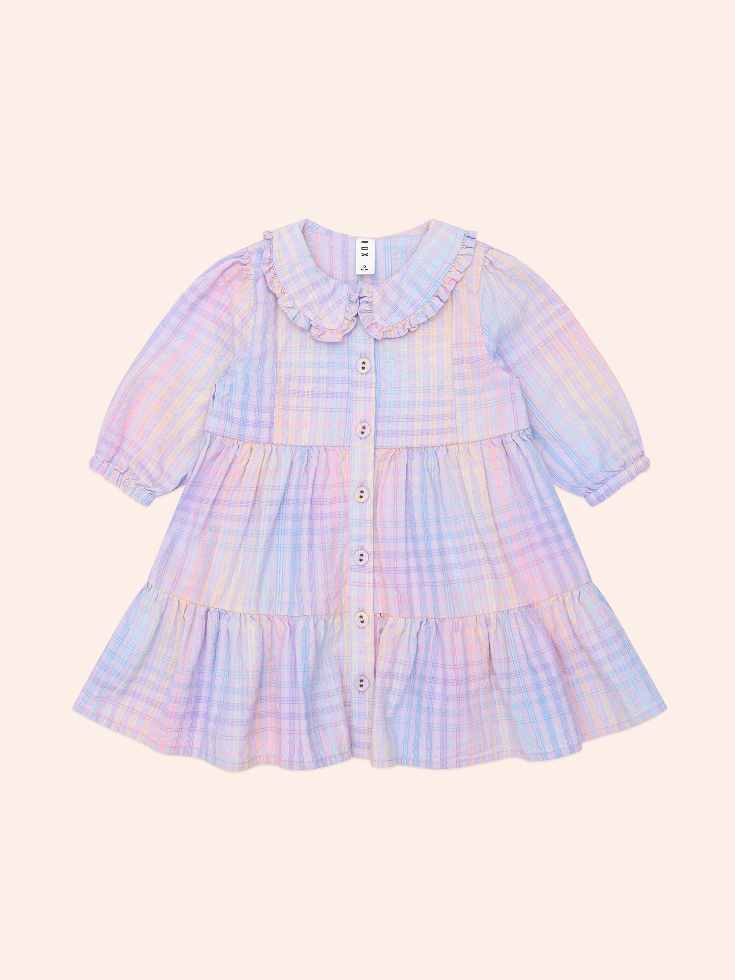 Rainbow Check Long Sleeve Frill Dress