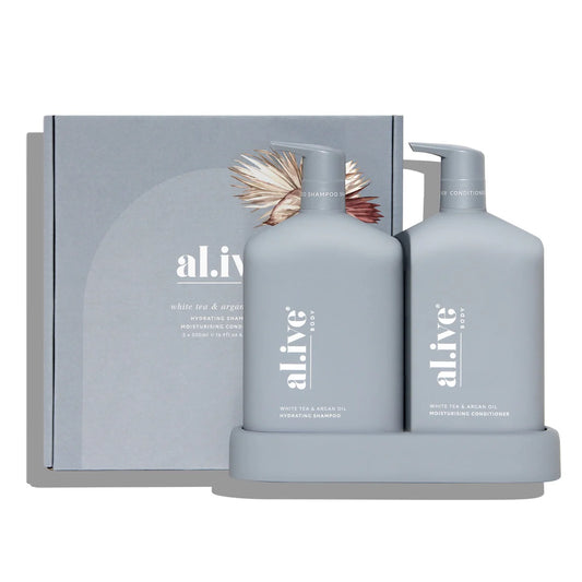 SHAMPOO & CONDITIONER DUO + TRAY - WHITE TEA & ARGAN OIL