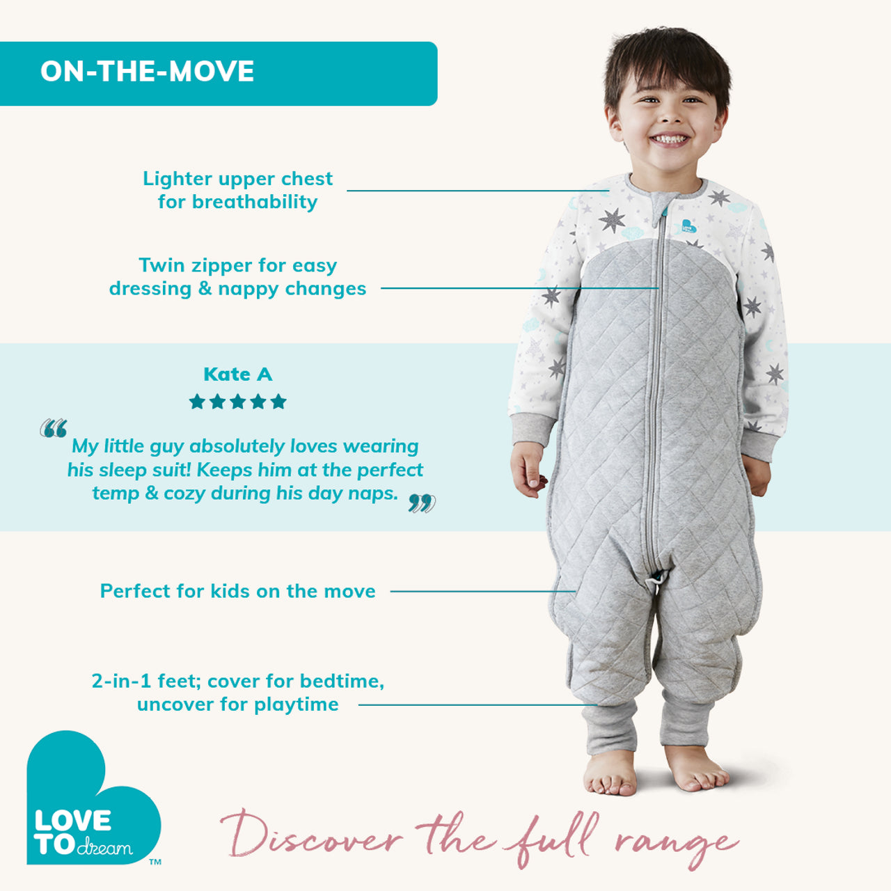 Organic Sleep Suit | 1.0 TOG | White Dreamer